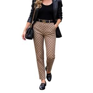 Gucci GG Monogram Pants Brown Logo Trousers Y2K vintage Size 32 Made in Italy